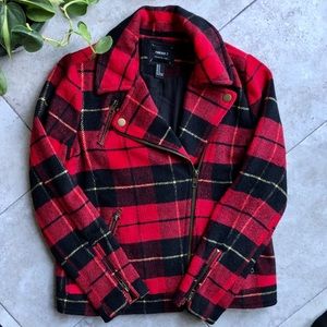 Buffalo plaid motorcycle coat